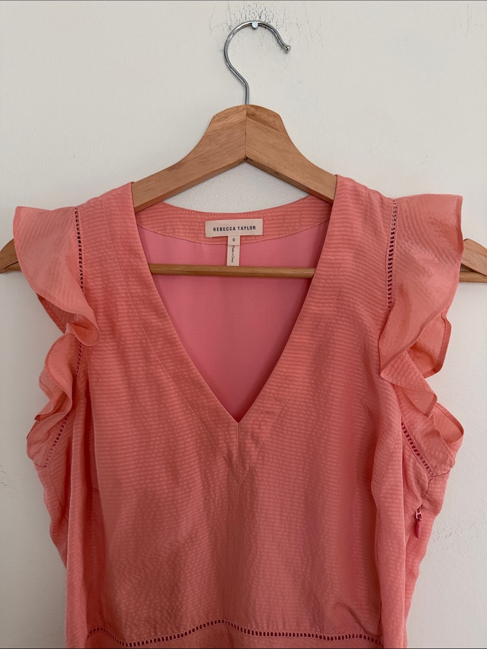 Rebecca Taylor A-Line Silk Sleeveless Ruffled Dress In Peach - Picture 4 of 12